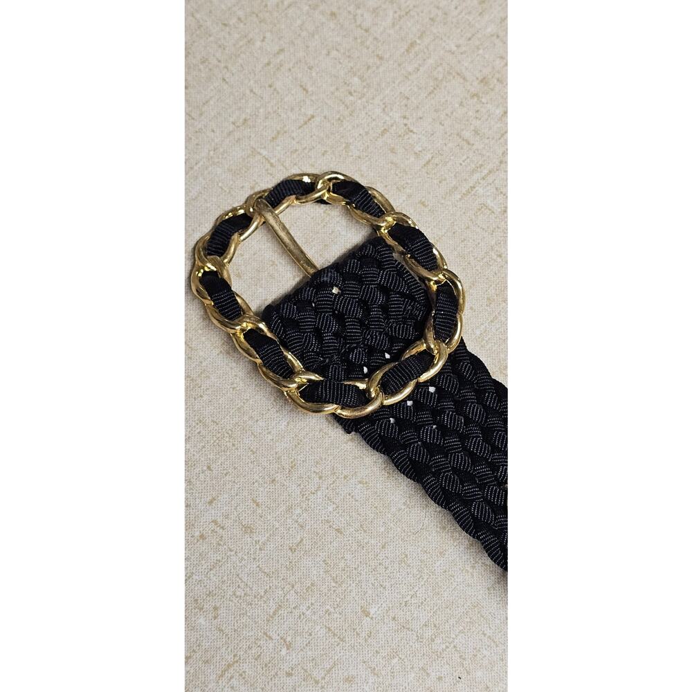 Vintage ROC Wide Black Gold Braided Chain Fashion Belt 80s 90s L /42" Glam - Picture 7 of 8